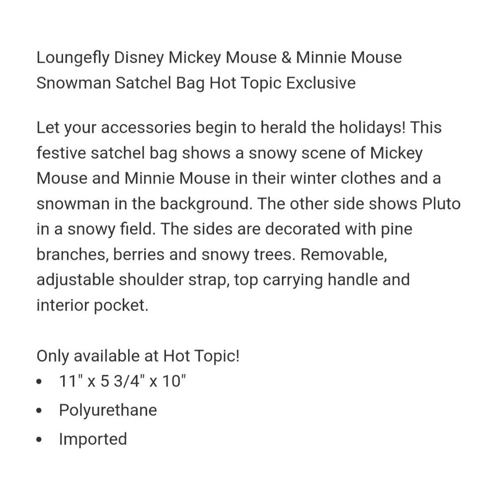 Loungefly Disney Mickey Mouse Minnie Mouse Christmas Snowman Satchel Bag - Picture 5 of 5